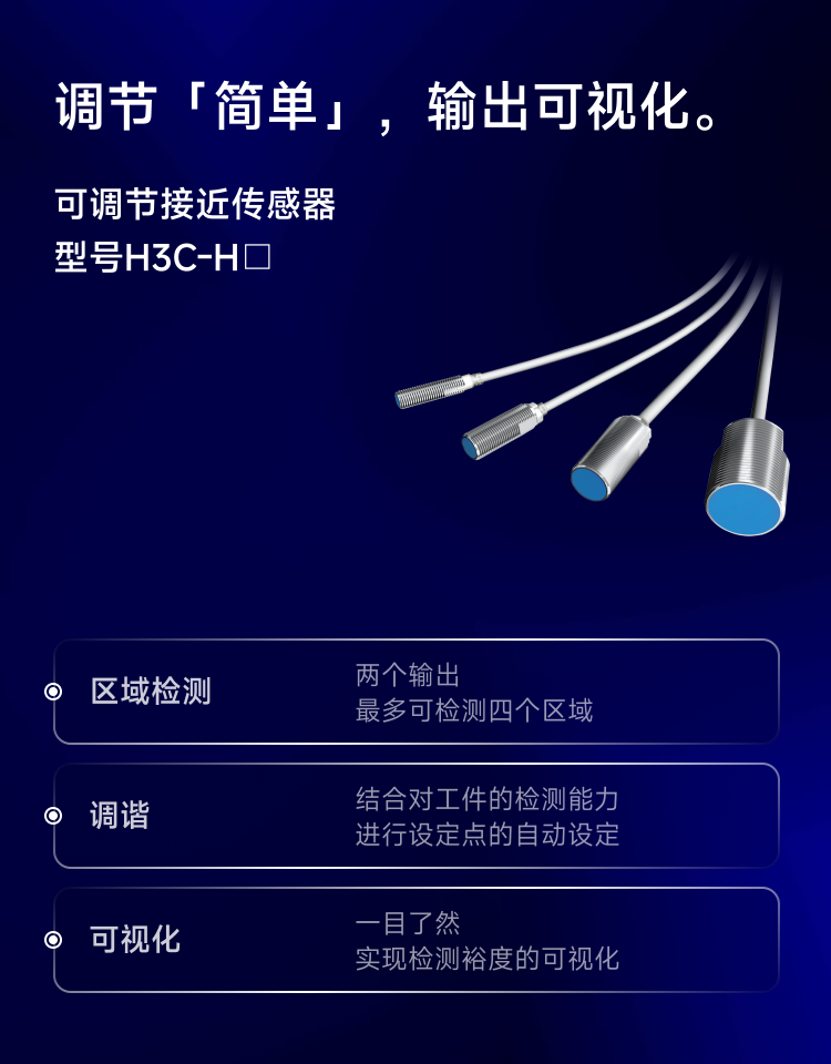 “简单”调整，输出可视化。可调节接近传感器型H3C